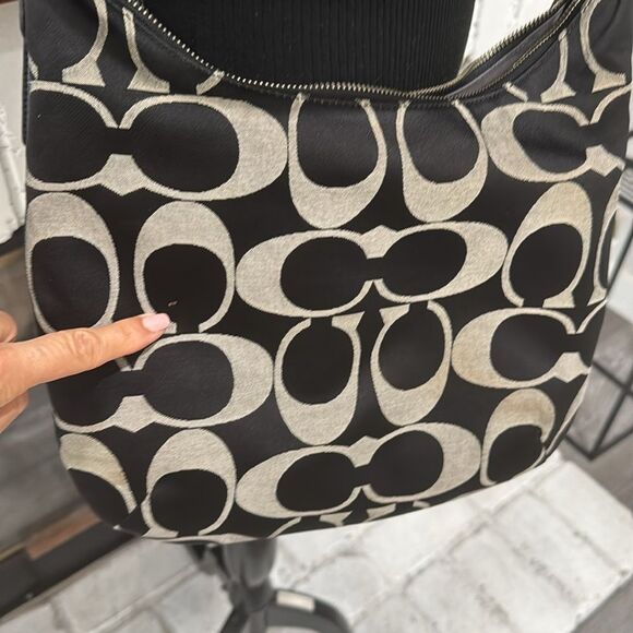 Coach Kristin Signature Logo Bag Black Gray Shoulder & Crossbody Sateen Leather - Picture 12 of 14